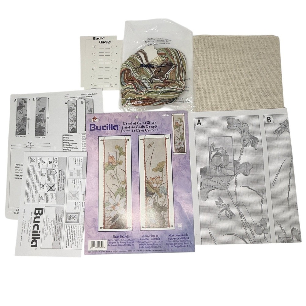 Bucilla Counted Cross Stitch Kit Asian Bellpulls Nancy Rossi 42853 Floral Lotus
